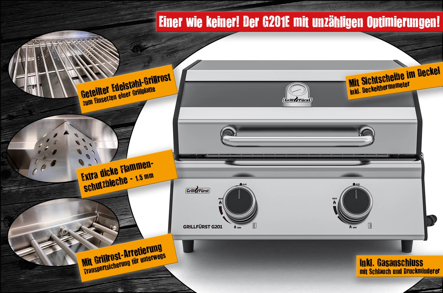 Grillfürst G201E 2-Brenner Gasgrill Portabel V2 - Campinggrill / Balkongrill 50mbar - Inkl. Untergestell 3 Grillfürst G201E 2-Brenner Gasgrill Portabel V2 - Campinggrill / Balkongrill 50mbar - Inkl. Untergestell