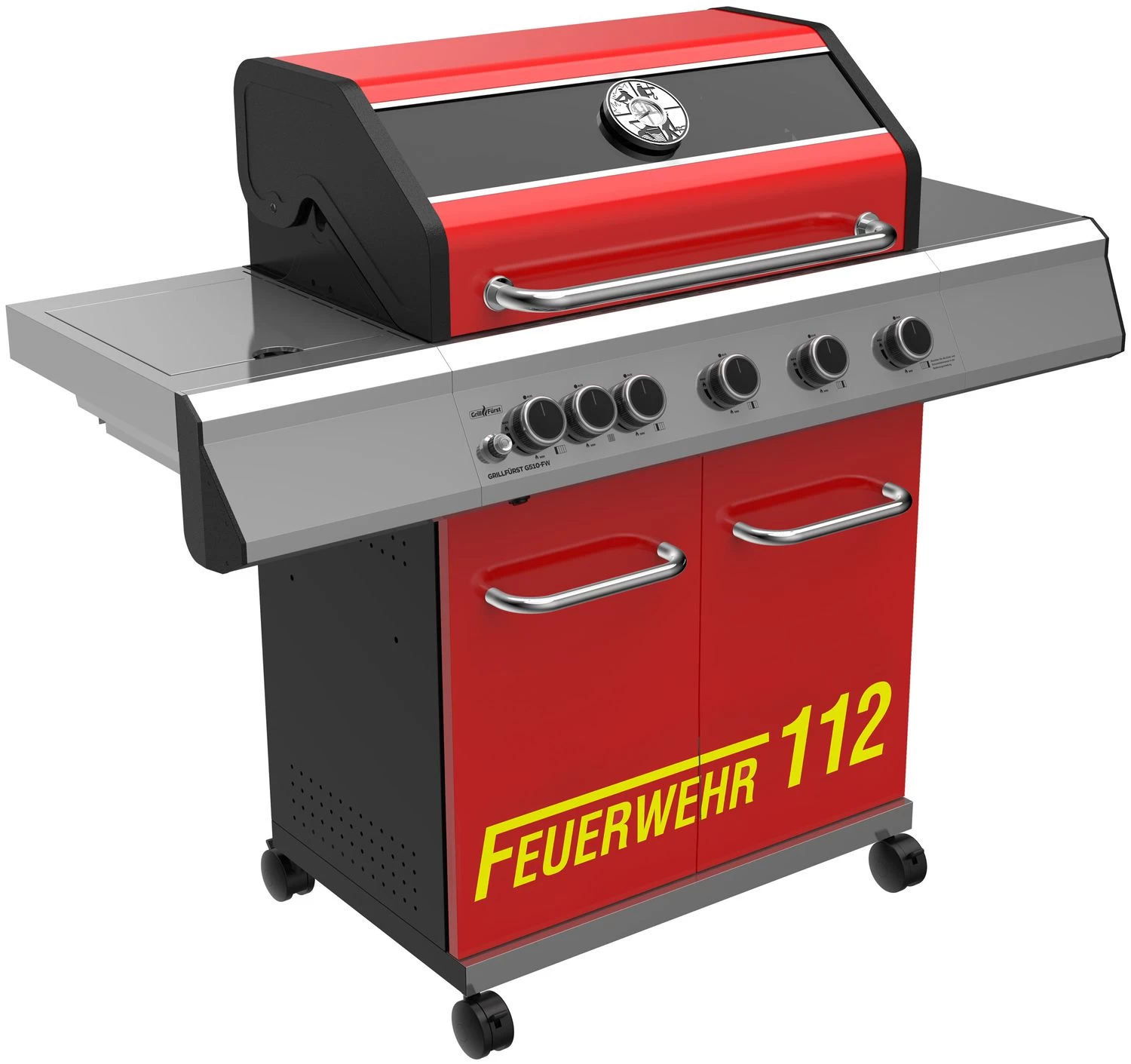 Grillfürst G510G 5-Brenner Gasgrill Mit Hochtemperaturbrenner Und Gusseisen Rosten - Feuerwehr Edition 3 Grillfürst G510G 5-Brenner Gasgrill Mit Hochtemperaturbrenner Und Gusseisen Rosten - Feuerwehr Edition