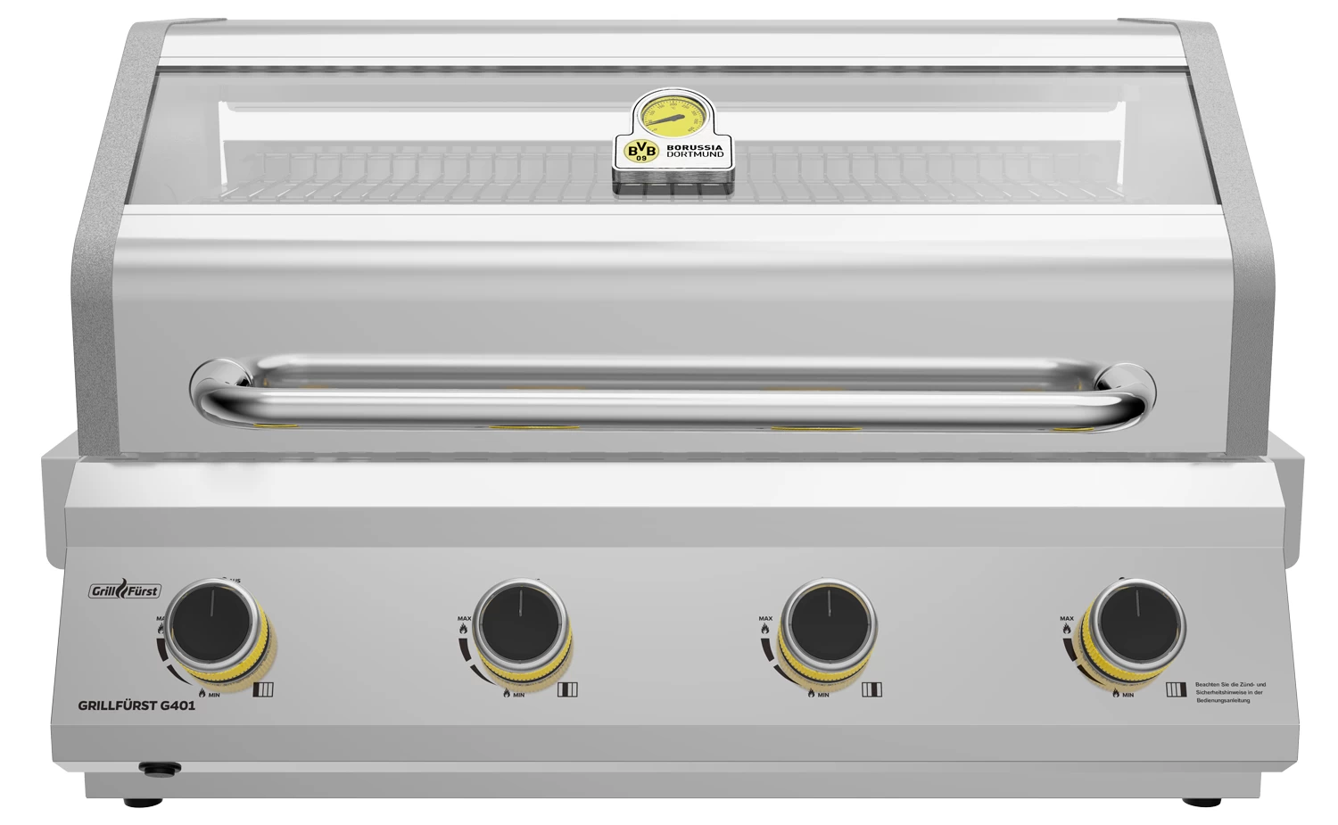 Grillfürst G401G Borussia Dortmund Edition 4-Brenner Edelstahl - Einbaugrill Mit Gusseisen Rosten 3 Grillfürst G401G Borussia Dortmund Edition 4-Brenner Edelstahl - Einbaugrill Mit Gusseisen Rosten