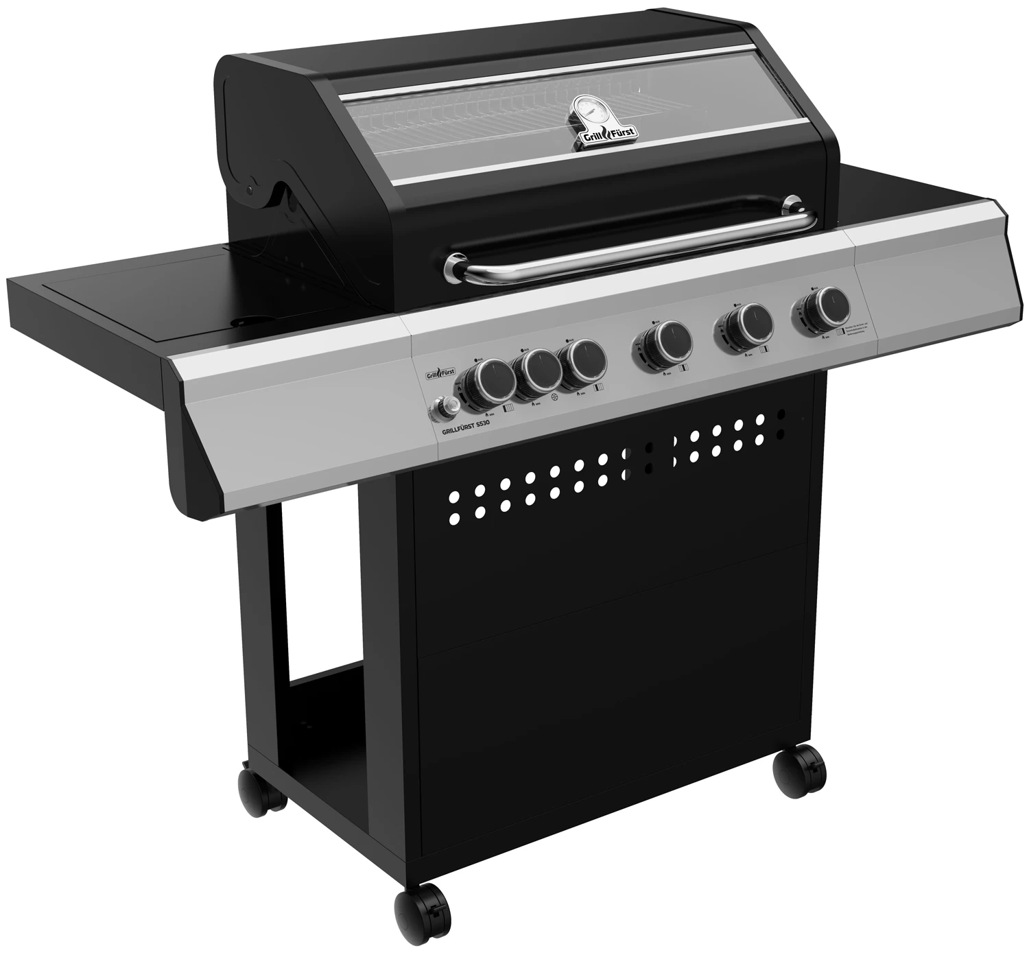 Grillfürst S530G 5-Brenner Gasgrill Mit Seitenkocher Und Gusseisen Rosten Inkl. Abdeckhaube 4 Grillfürst S530G 5-Brenner Gasgrill Mit Seitenkocher Und Gusseisen Rosten Inkl. Abdeckhaube – Bild 2