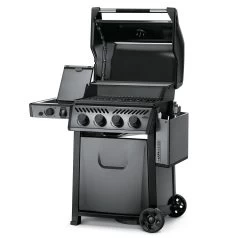 Napoleon Freestyle 425 Gasgrill, Graphit - Mit Sizzle Zone - Modell 2023 - X-DEAL Inkl. Drehspieß -Günstiges Grill Geschäft Napoleon Gasgrill Freestyle 425 Sizzle Zone Seite abgeklappt