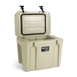 Petromax Kühlbox 25 Liter Sand - Inkl. Sitzkissen, Haft-Unterlage Und Einsatzkorb -Günstiges Grill Geschäft Petromax Kuehlbox kx25 sand open