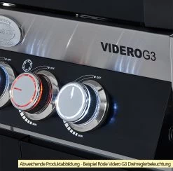 Rösle Gasgrill Videro G4 Schwarz - Modell 2023 Inkl. Abdeckhaube -Günstiges Grill Geschäft Roesle Videro Drehreglerbeleuchtung Berispiel G3