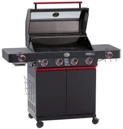 Rösle Videro G4-S VARIO+ Schwarz Gasgrill - FC Bayern Edition - Inkl. FC Bayern Abdeckhaube, Grillzange, Grillbürste Und Grillhandschuhe -Günstiges Grill Geschäft Roesle Videro G4 S FC Bayern Deckel offen 1