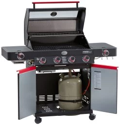 Rösle Videro G4-S VARIO+ Schwarz Gasgrill - FC Bayern Edition -Günstiges Grill Geschäft Roesle Videro G4 S FC Bayern Unterschrank offen